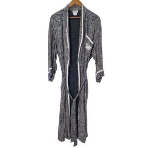 Vintage Natori Floral Black Kimono Satin Robe Size L Asian Rayon Slinky Womens